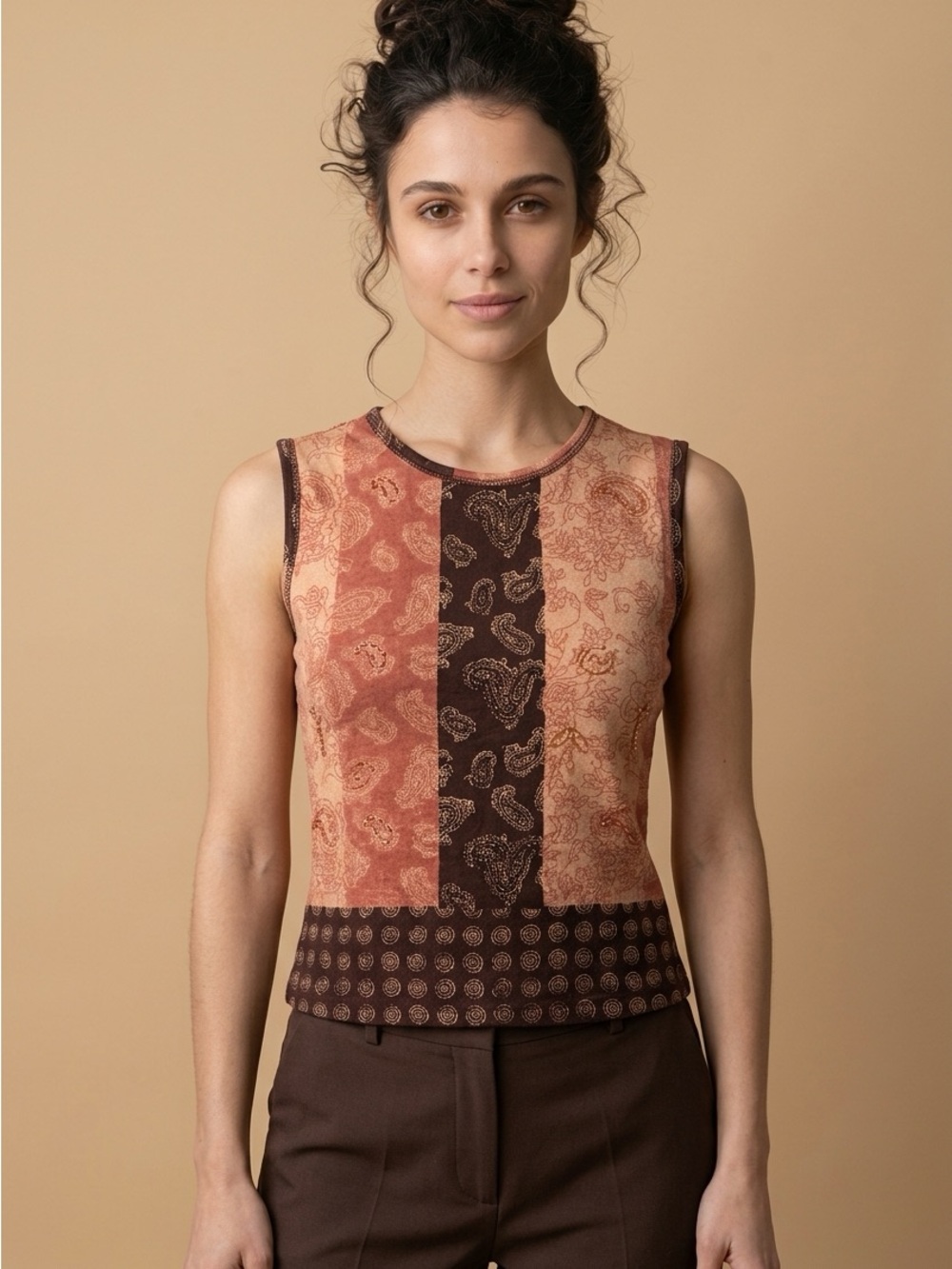Naked Underneath BoHo Paisley Bead Embellished Sleeveless Tank Top Sz M/L